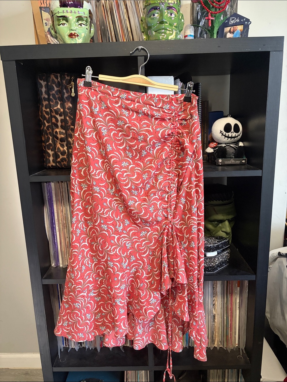Max Studio Asymmetrical Floral Ruffle Rouched Midi Skirt